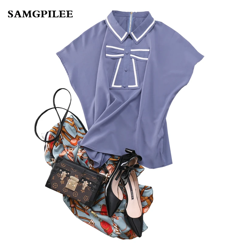 Женские шифоновые блузы с рукавом летучая мышь и аппликацией летние 2019 | Женская