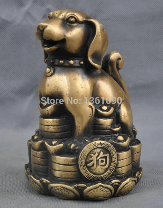 

xd 00456 6''Chinese Folk Culture Handmade Brass Bronze Statue Zodiac Foo Dog Sculpture
