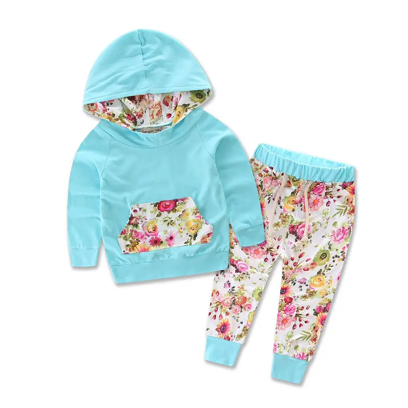 2PCS Set Baby Boys Girls Warm Hooded Tops Cotton Flower Coat Pants Casual Outfits Floral Toddler Girl Clothes | Детская одежда и