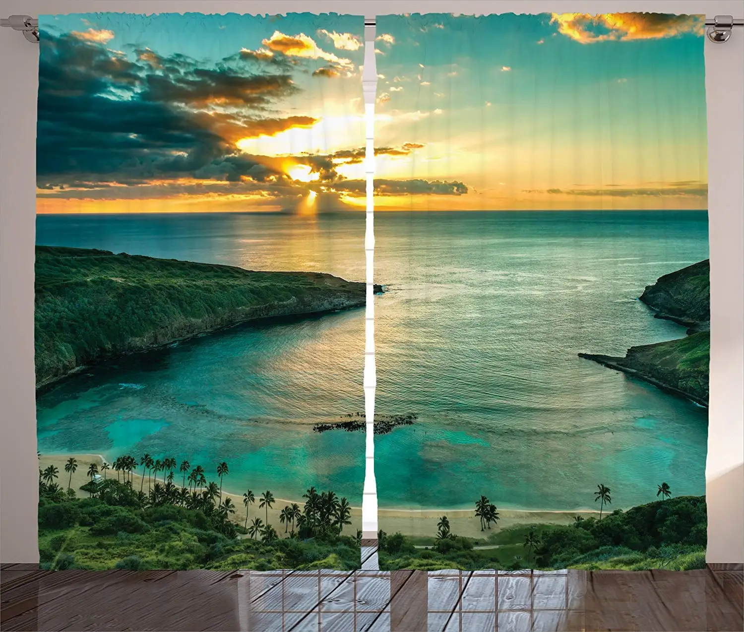 Аква шторы Гавайские Sunrise над ханаума Bay на Гавайи Oahu солнечные лучи через облака
