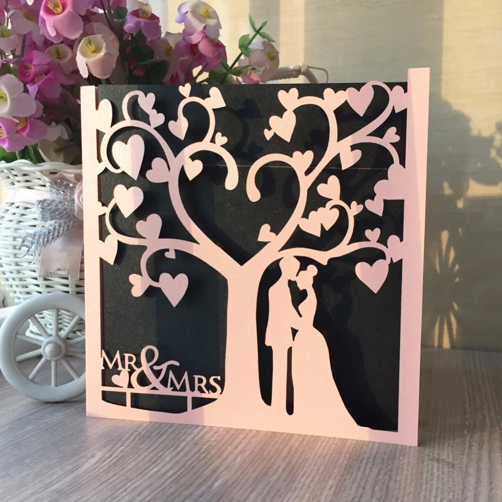 

50pcs/lot Romantic Luxury Wedding Party Event Invitation Card Delicate Trees Lover Decoration Birthday Party Greeting Card