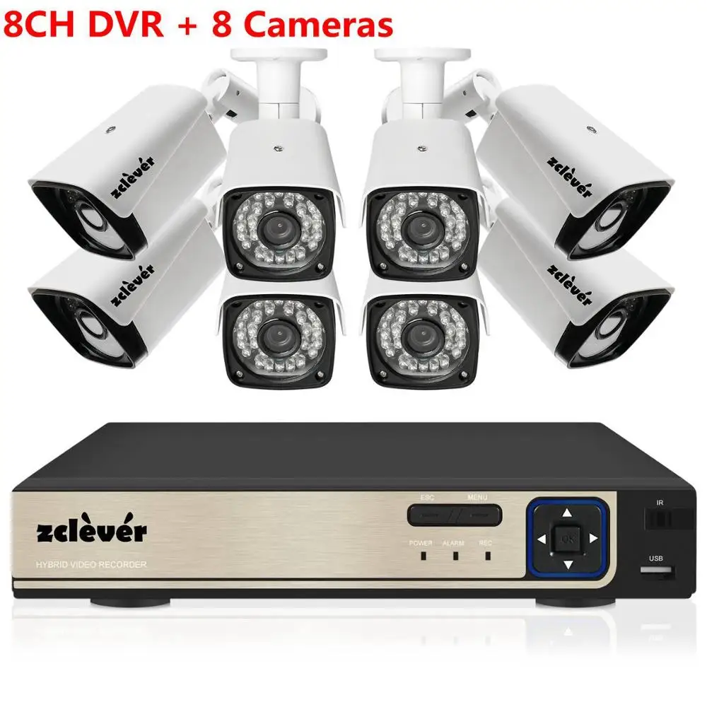 8CH DVR and 8Cameras 1080P Домашняя безопасность Камера Системы, Zclever 8CH наблюдения DVR для наблюдения за состоянием труб 4/8 шт. 2.0MP всепогодный IP66 пуля Камера s Ночное видение - Цвет: 8CH DVR and 8Cameras