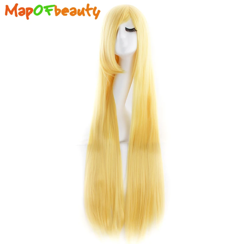 MapofBeauty 40 &quot100 см длинные прямые желтый парик косплэй натуральный Искусственные