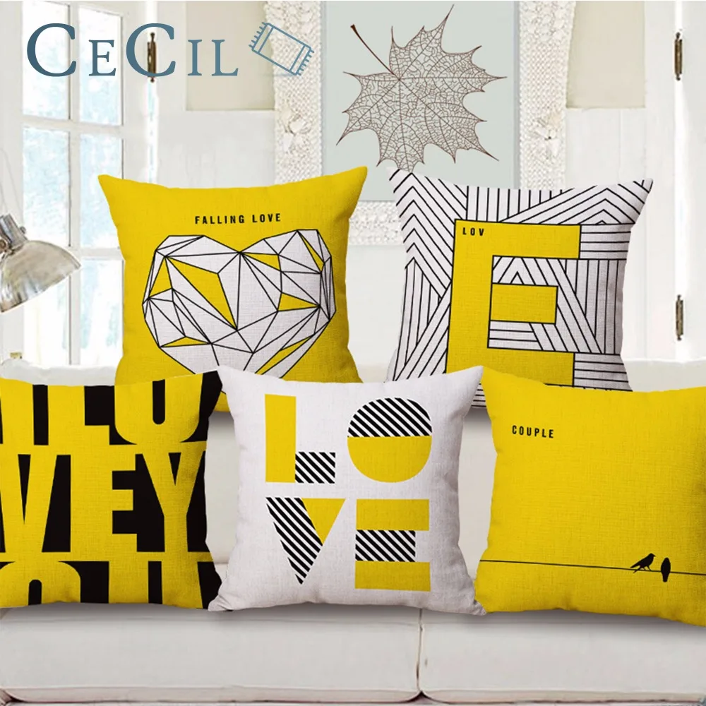 

Yellow Simple Pillow Cushion Cover Printed LOVE Lumbar Pillows Case Sofa Modern Geometric Home Decor Chair Pillowcase 45x45cm