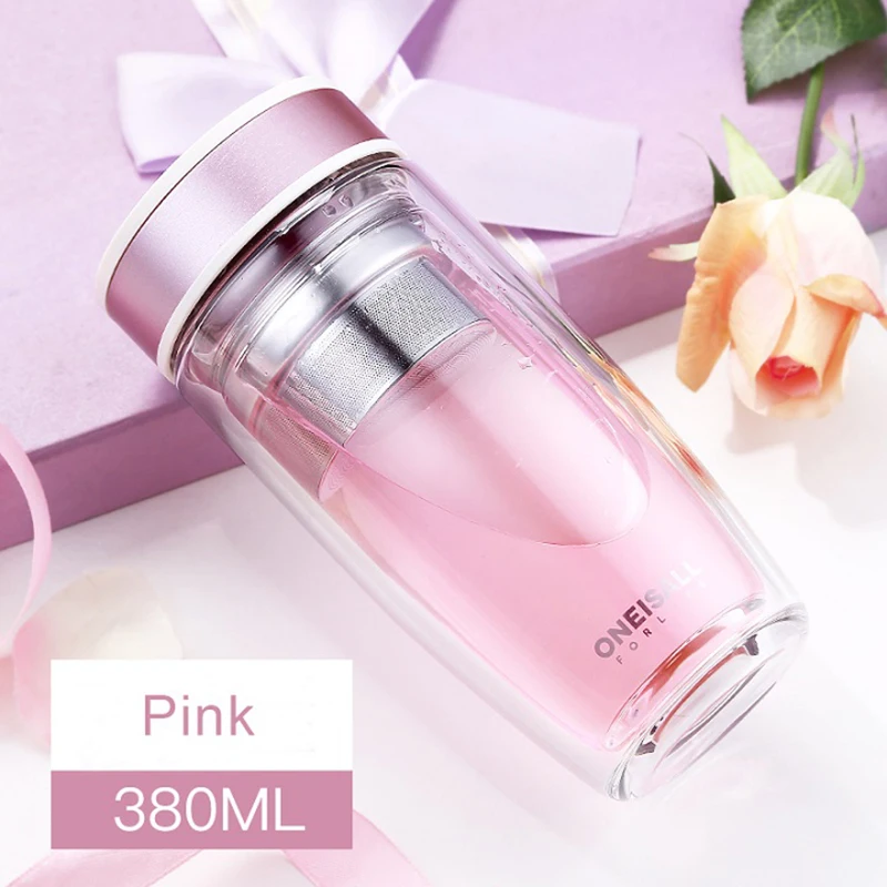 Стеклянная бутылка для воды с двойными стенками 380 мл|glass water bottle|leakproof bottlewater bottle |