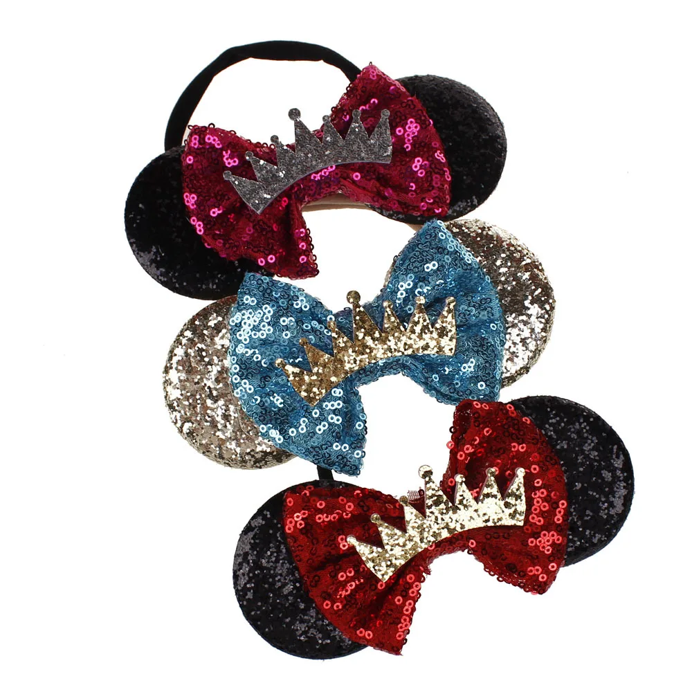 Cute Mouse Ear Headband For Summer 2018 Girls Glitter Sequin Bow Hair Band Kids Birthday Party Padded Crow Ears Accessories | Детская