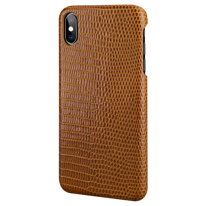 brown Чехол из натуральной кожи для Iphone XS максимальный чехол для задней крышки чехол с рисунком ящерицы для Apple Iphone X XS кожаный чехол Корпус - Цвет: brown