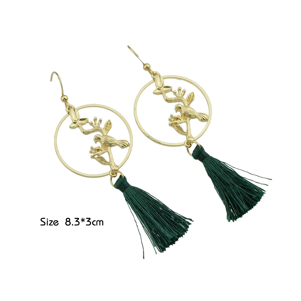 Модная бижутерия женский Boho Серьги золото-Цвет птицы на ветках Форма с зеленым