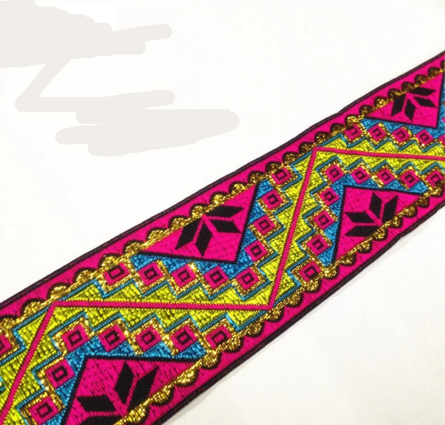 

Высококачественный золотой и красный узор 2 дюйма 50 мм x 7 м, тканая жаккардовая лента, Национальная тесьма, сумочка «сделай сам», аксессуары ...