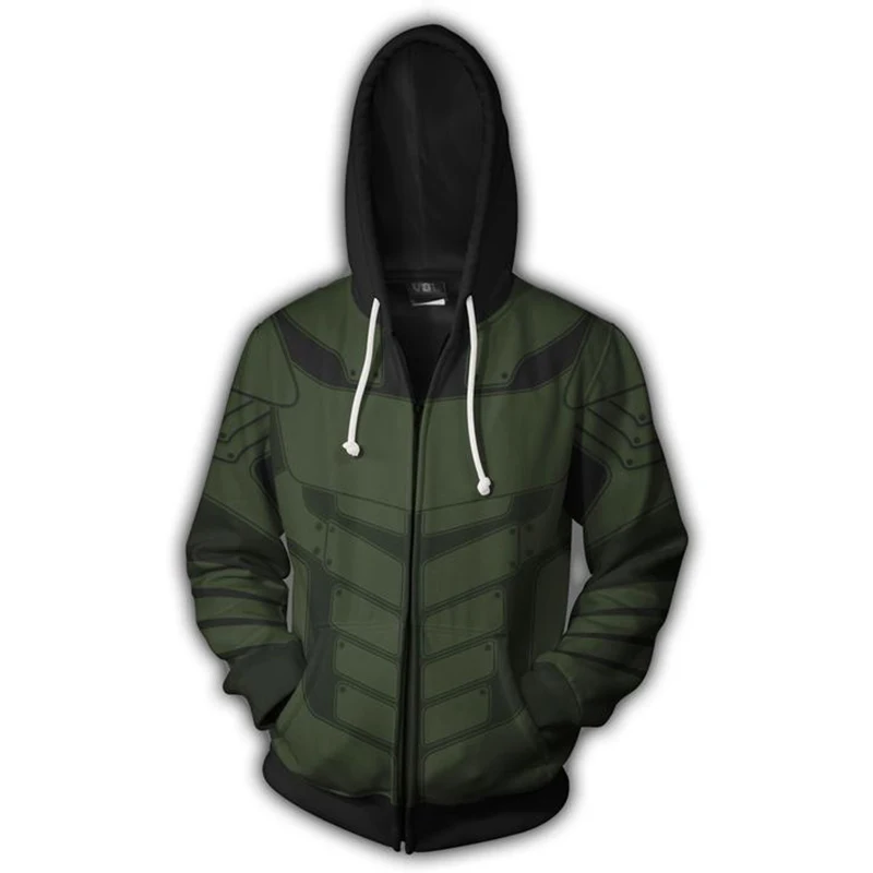 2019 новые толстовки костюм Легион одежда Зеленая Стрела Zip Up Hoodie 3D печатные молнии