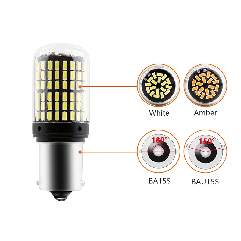 2 шт. без гипер вспышки PY21W BAU15S 1156 BA15S T20 7440 W21W Canbus 144 SMD 3014 чип указатели поворота