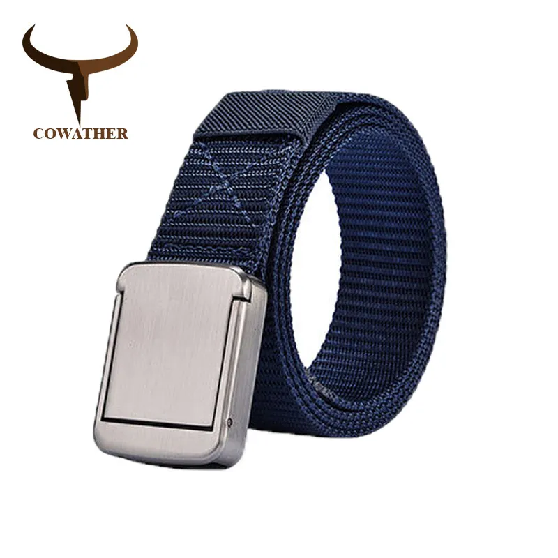 NY006 blue COWATHER Повседневная нейлон ремни для мужчин холст мужской ремень металлической пряжкой Военный Открытый тактические мужские ремень мужской пояс NY006 - Цвет: NY006 blue