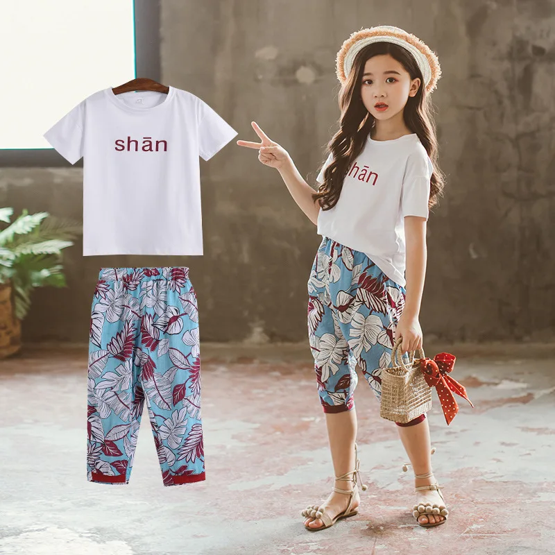 Toddler Girl Summer Clothes 2019 Little Girls Clothing Set Children Boutique Outfits shan T Shirt + Floral Capri Pants | Детская одежда