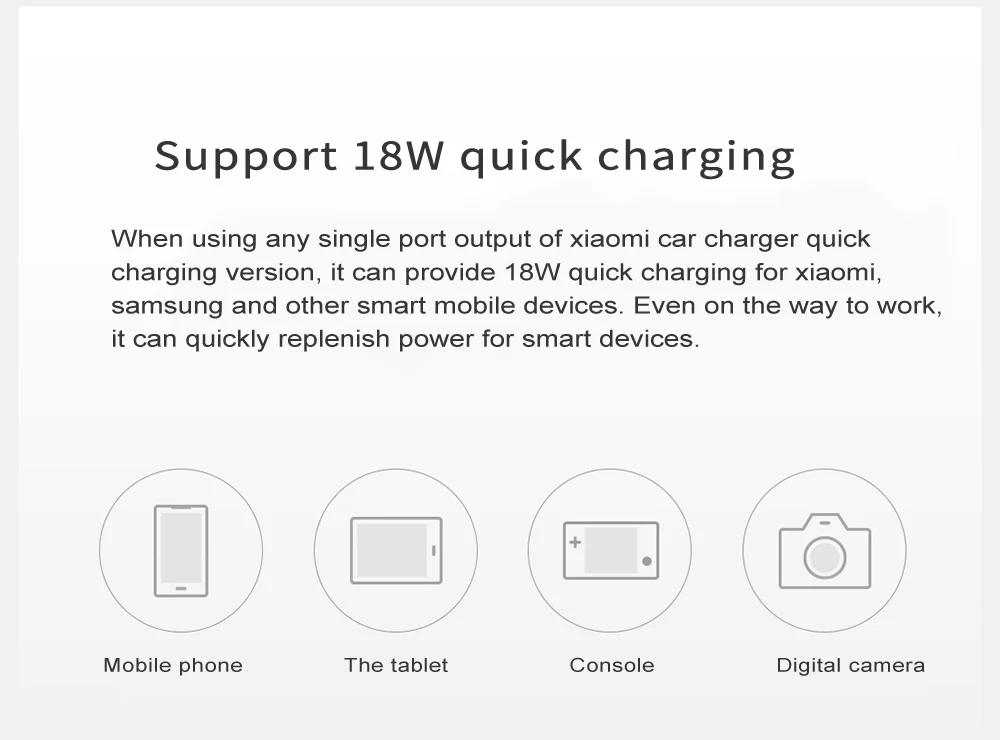 Xiaomi 18 Вт быстро автомобильное зарядное устройство белый светодиодный подскажите светильник мобильный телефон зарядное устройство для быстрой зарядки с двумя выходными портами USB быстрое зарядное устройство для автомобильного зарядного устройства