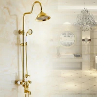 flg gold finishing 3 function shower faucet golden brass made shower set 8 inch rain shower head tub mixer faucet