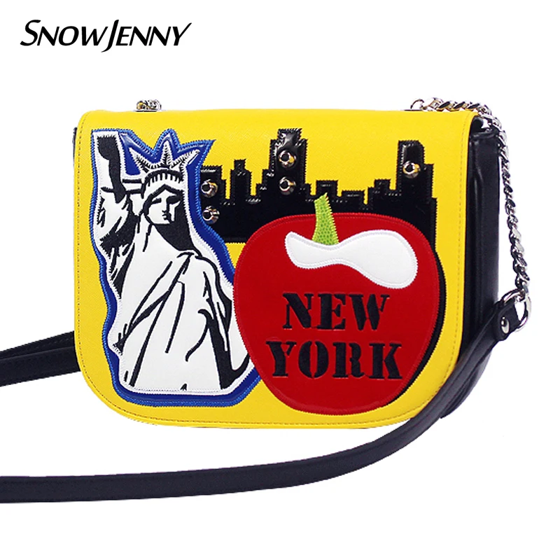

Women Leather Shoulder Bags Female Messenger Bag Italy Braccialini Style Handicraft Design Cartoon Statue of Liberty New York