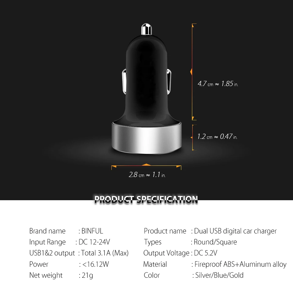 Автомобильное зарядное устройство с двумя USB портами и цифровым светодиодным