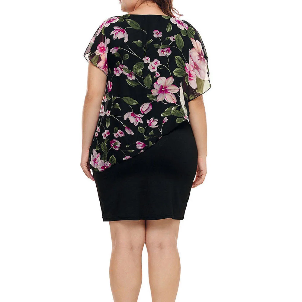 Бесплатная страусиное платье для женщин плюс размер Летнее цветочное с коротким