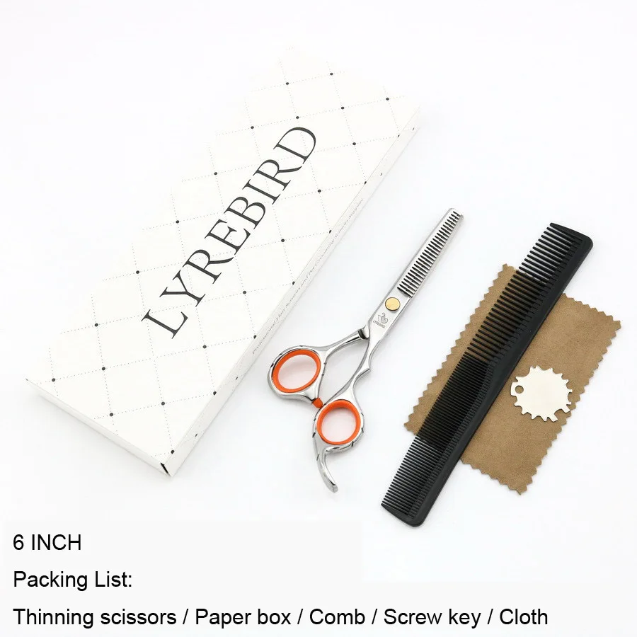 Thin 6 with box Парикмахерские ножницы 5,5 дюймов или 6 дюймов, парикмахерские ножницы с нескользящей ручкой, модный стиль, Lyrebird, новинка - Цвет: Thin 6 with box