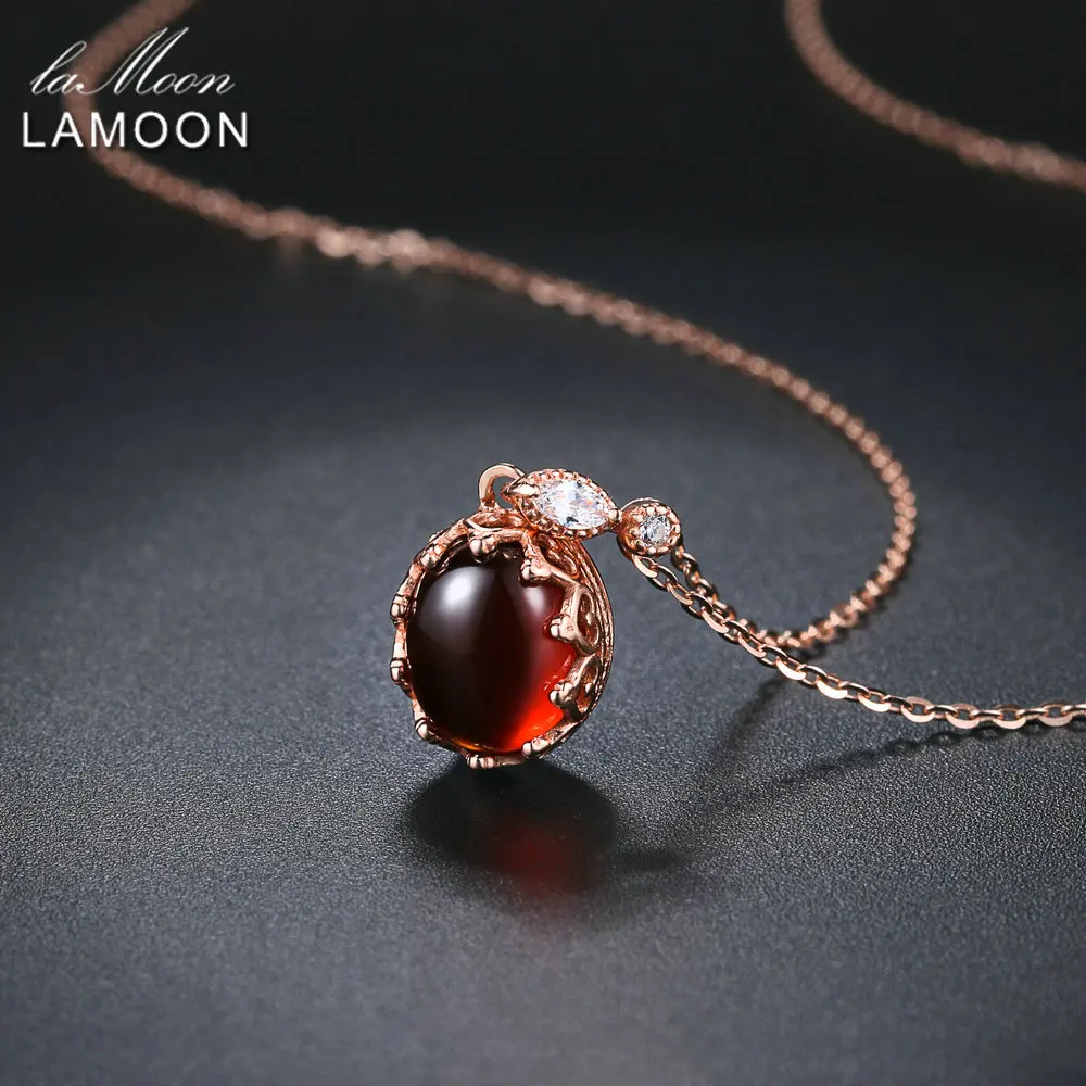 LAMOON 2018 новый овальный гранат натуральный драгоценный камень кулон ожерелье 925