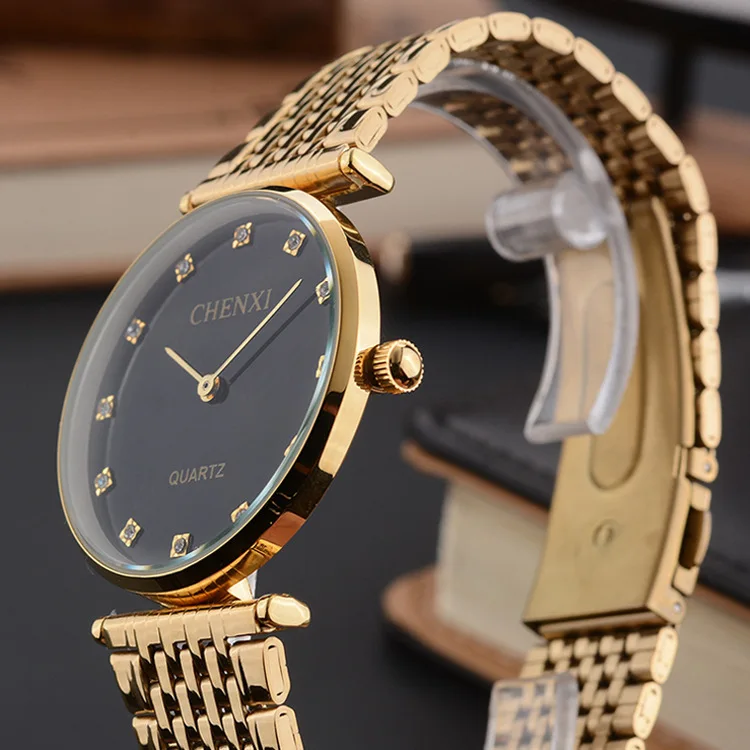 CHENXI Роскошные Для мужчин часы Золотые горный хрусталь ультра тонкие