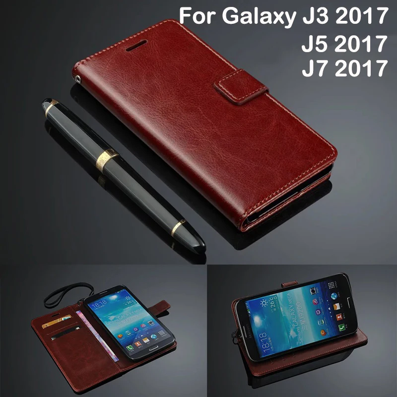 Чехол портмоне из кожи с откидной для телефона samsung Galaxy J3 J5 J7 2017 года чехол