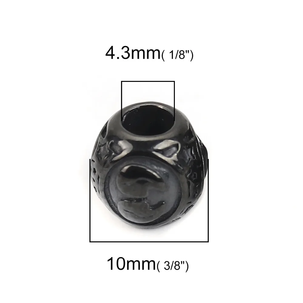 DoreenBeads 304 распорка из нержавеющей стали бусины Круглый черный знак созвездий 10 мм(3/") Диаметр., Отверстие: Приблизительно 4,3 мм, 1 шт