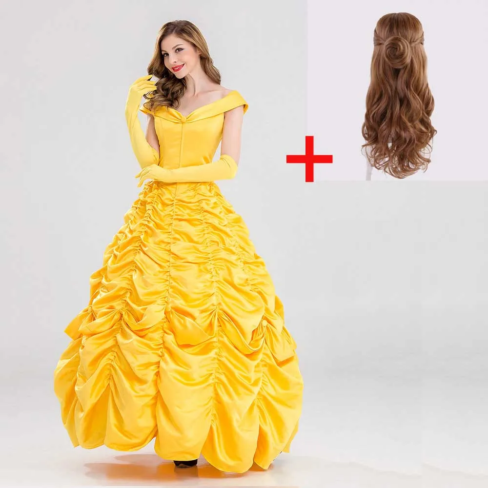 Belle Dress ADD wig Красавица и чудовище, платье горничной, костюм горничной для косплея, женский синий полный комплект платьев(рубашка+ платье+ фартук+ головной убор+ парики - Цвет: Belle Dress ADD wig