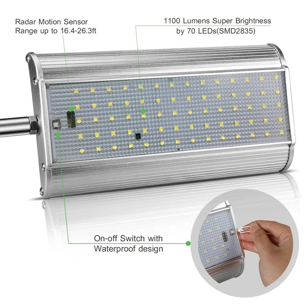 Новый 70 LED 1100LM Солнечная энергия уличный свет радар Датчик движения лампы сад