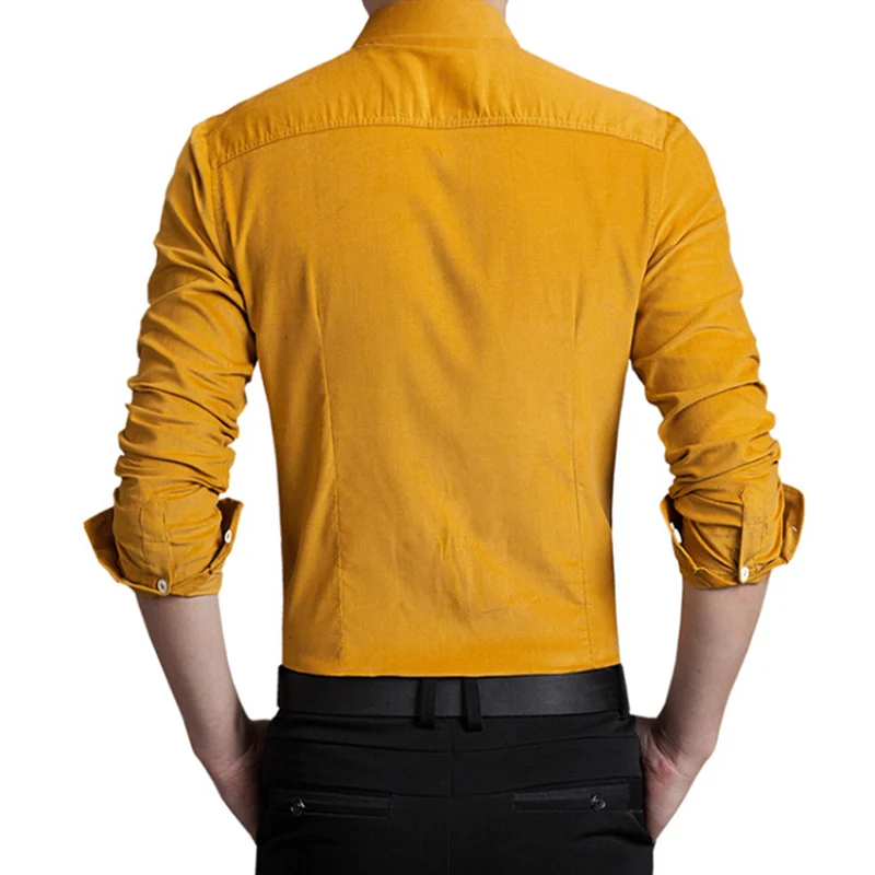2018 мужские Slim Fit стильное платье рубашка с длинными рукавами вельвет сплошной
