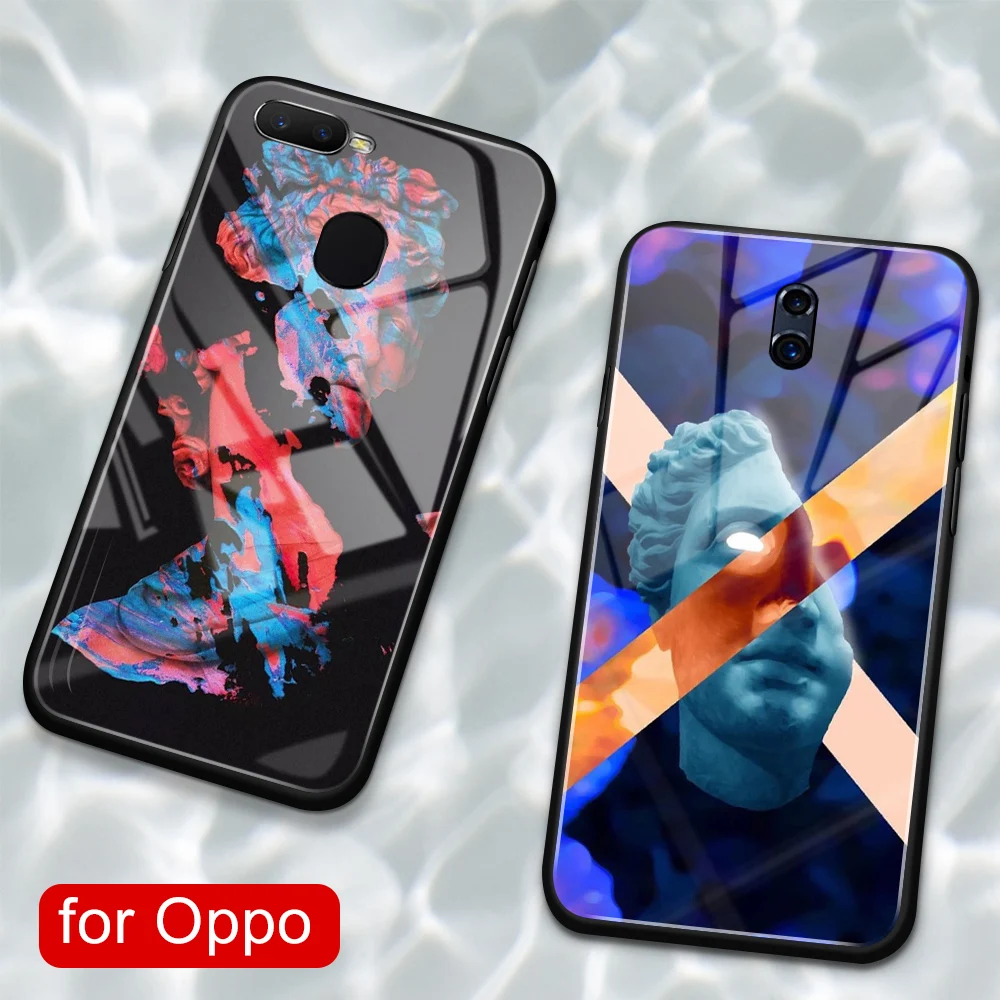 Для Oppo R15 pro Чехол стеклянная задняя модная статуя Забавный чехол для R9 R9S R11 R11S Plus