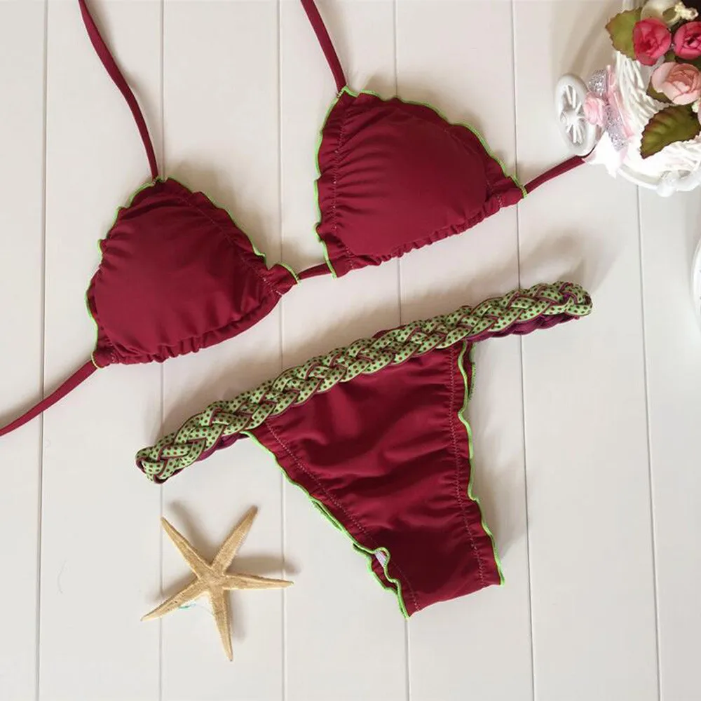 Женский купальник-бикини SAGACE винно-красный купальник на бретельках пляжная