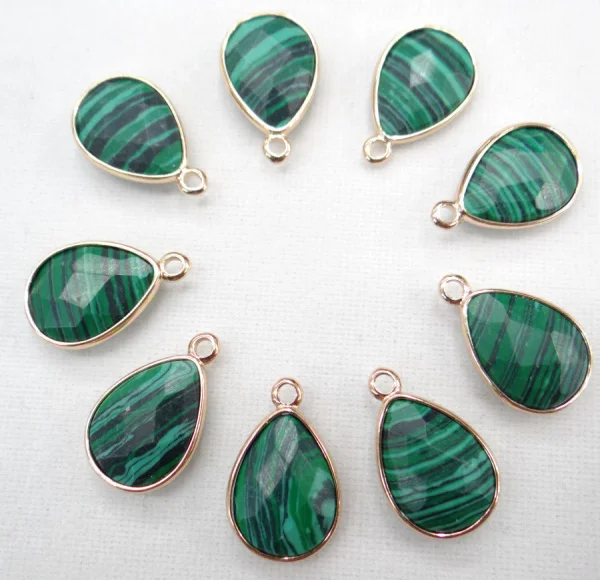 

12pcs mixed color Natural malachite aventurine Stone Water Drop Section Cut Face Pendants DIY for Necklace Jewelry Making