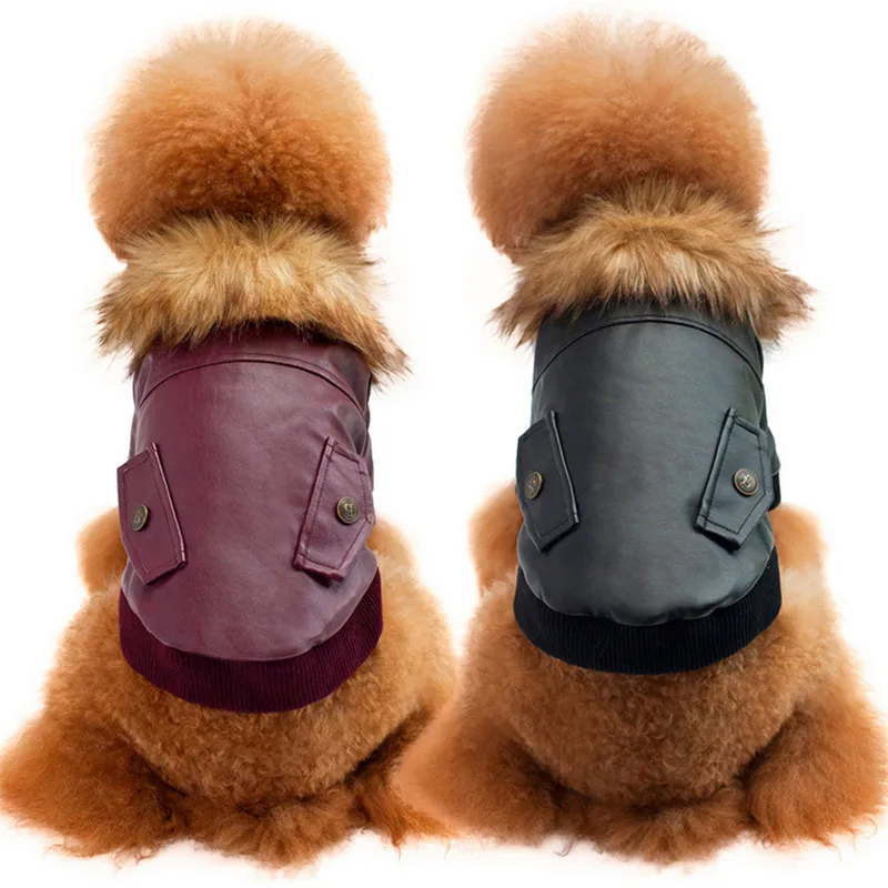 Женская зимняя куртка из ПУ кожи с меховым воротником|leather dog clothes|dog clothesclothes for