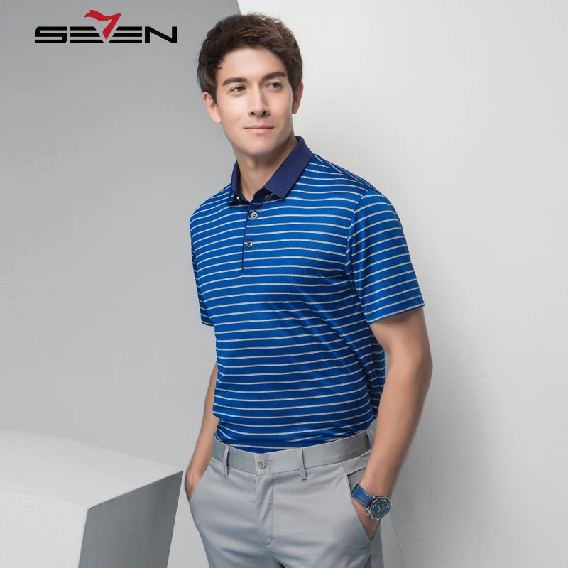 

Seven7 Brand Luxury Striped Print Comfort Polo Shirt Casual Men Short Sleeve Silk Polo Shirts Fashion Breathable Tops 112T50230