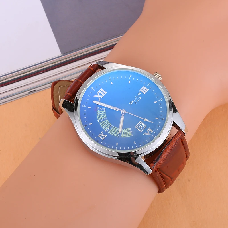 Мужские часы с римскими цифрами Аналоговые кварцевые наручные кожаным ремешком