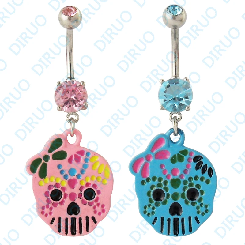 Два цвета Кристальный камень Череп болтается кольцо для живота пупок штанга бара