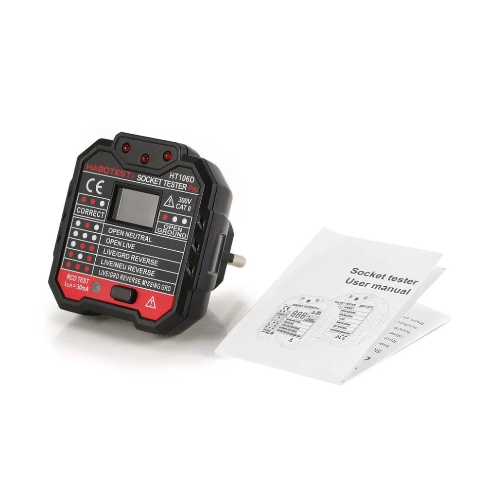 HABOTEST HT106D Socket Testers Voltage Test detector EU Plug Ground Zero Line Polarity Phase Check | Инструменты