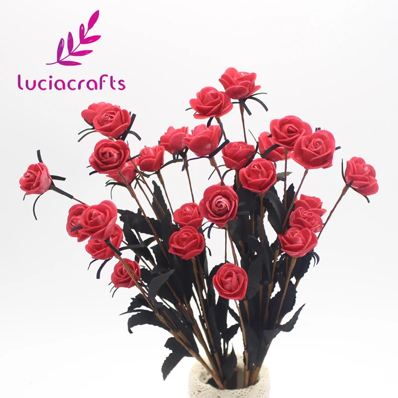 Lucia crafts 1 комплект 15 головок поддельные цветы Роза голова пена для искусственных цветов роза DIY домашнее свадебное украшение A1304