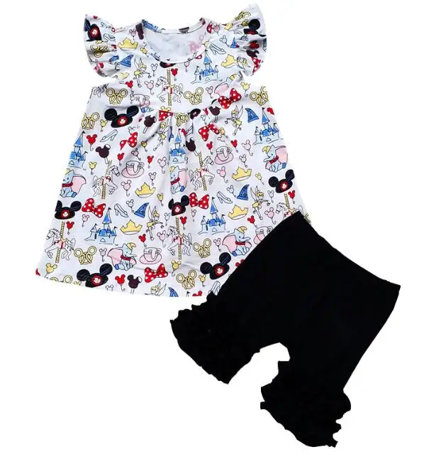girl set Комплект одежды с рюшами и принтом Микки и жемчуга для маленьких девочек и мальчиков, шорты-реглан с Микки Маусом, летняя фирменная одежда для малышей - Цвет: girl set