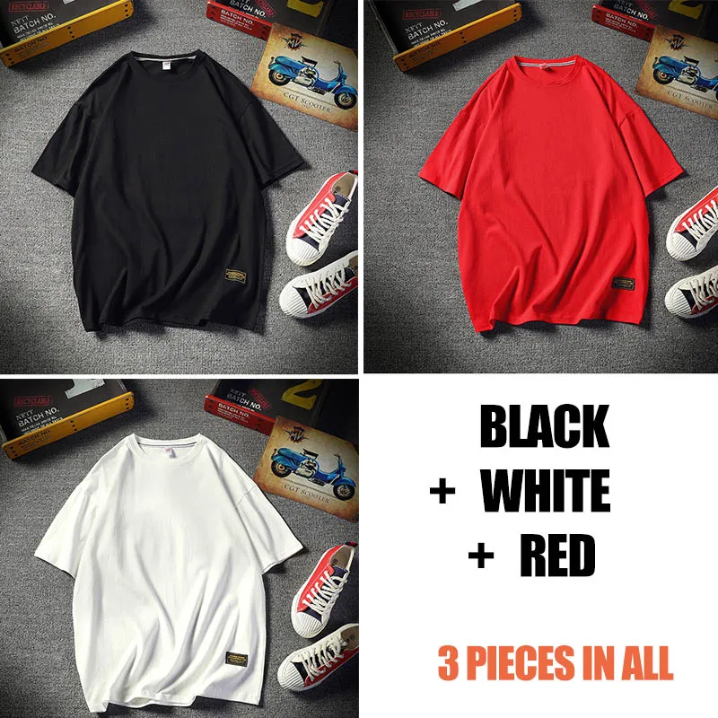 Black-White-Red Распродажа, набор из 3 повседневных футболок, мужская одежда, летняя уличная футболка большого размера с коротким рукавом, простая белая футболка BD105 - Цвет: Black-White-Red
