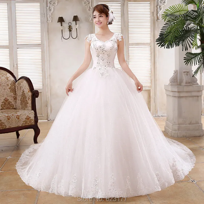 IGown Оптовая Кружева Свадебное Платье V-образным Вырезом Без Рукавов Аппликации