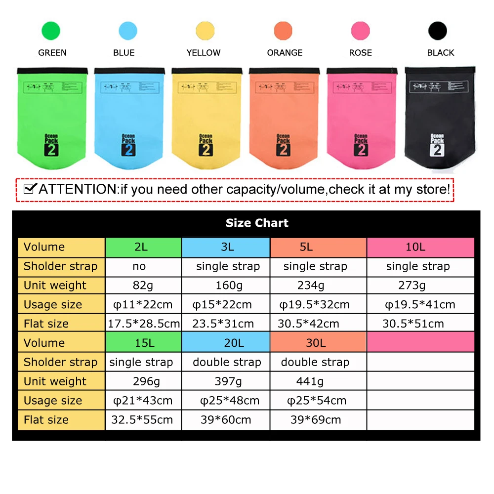 Водонепроницаемая водонепроницаемая сумка 3 л для хранения плавания на открытом