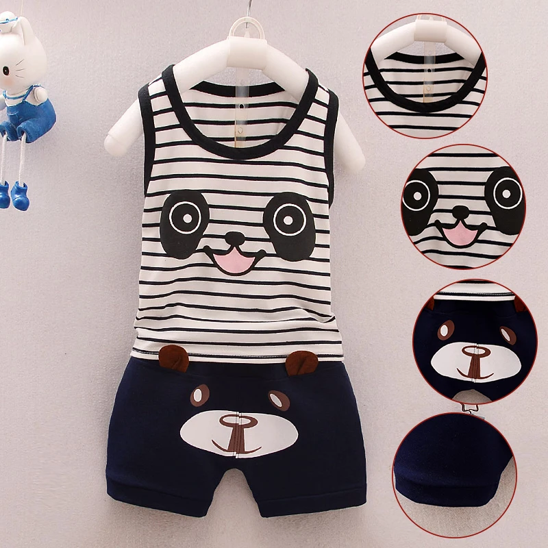 Хлопковый комплект одежды для новорожденных жилет без рукавов и шорты в полоску