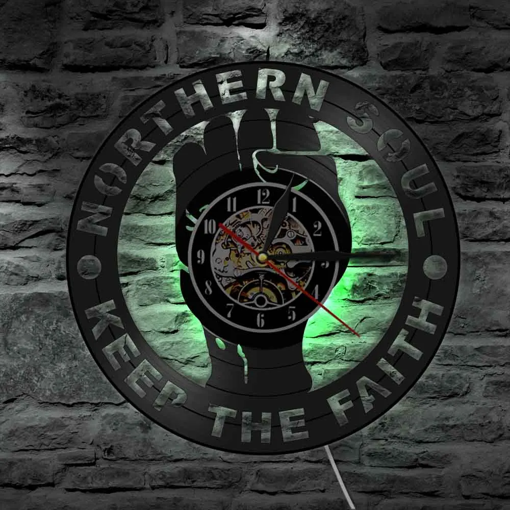  Northern Soul Keep The Faith Vinyl Record Wall Clock Led Light Vintage Night Light Home Decor Wall Lamp Remote Controller