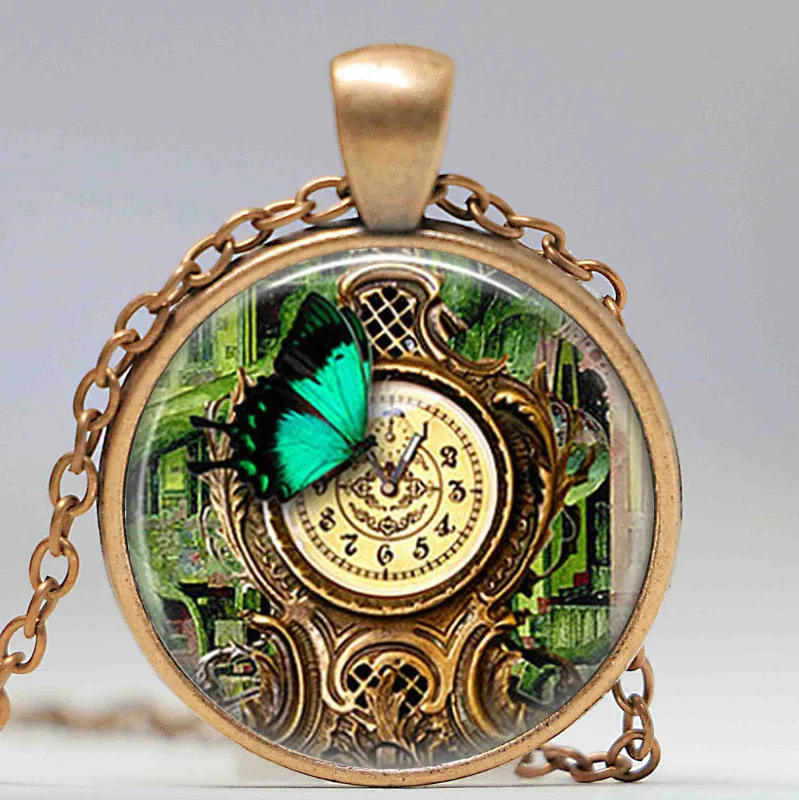 (1 шт./лот) стимпанк садовое колье с подвеской часы Бабочка ожерелье Сад Ретро