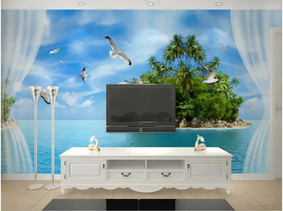 

3d обои WDBH, фото на заказ, морской кокосовый остров, пейзаж, гостиная, домашний декор, 3d фотообои для стен 3 d