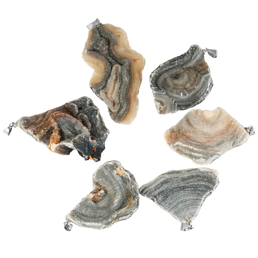 

SUNYIK Природный Галактический друзовый кварц, необработанный жеодовый камень, подвеска с серебряным покрытием