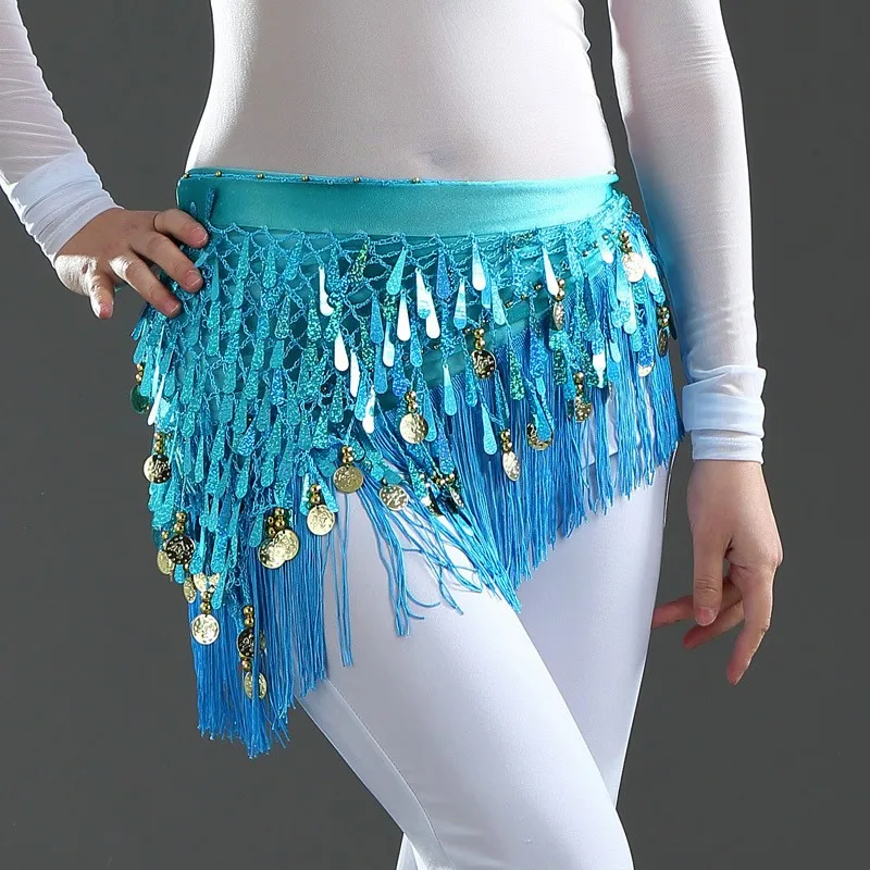 

Women Belly Dance Costume Hip Scarf Tribal Triangle Tassel Belt&gold Coins 9 Color