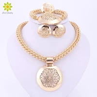 2020 latest fashion african jewelry set round pendant gold color dubai big necklace earrings wedding sets gift for women